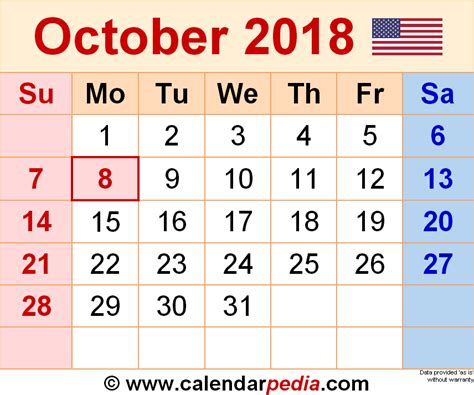 Calender October 2018